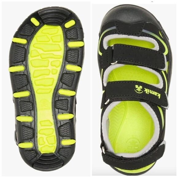 KAMIK - NWTIB - Youth Sz 36 (4) "Wander" Sandal in Black/Lime. Vegan & Washable! - Picture 3 of 16
